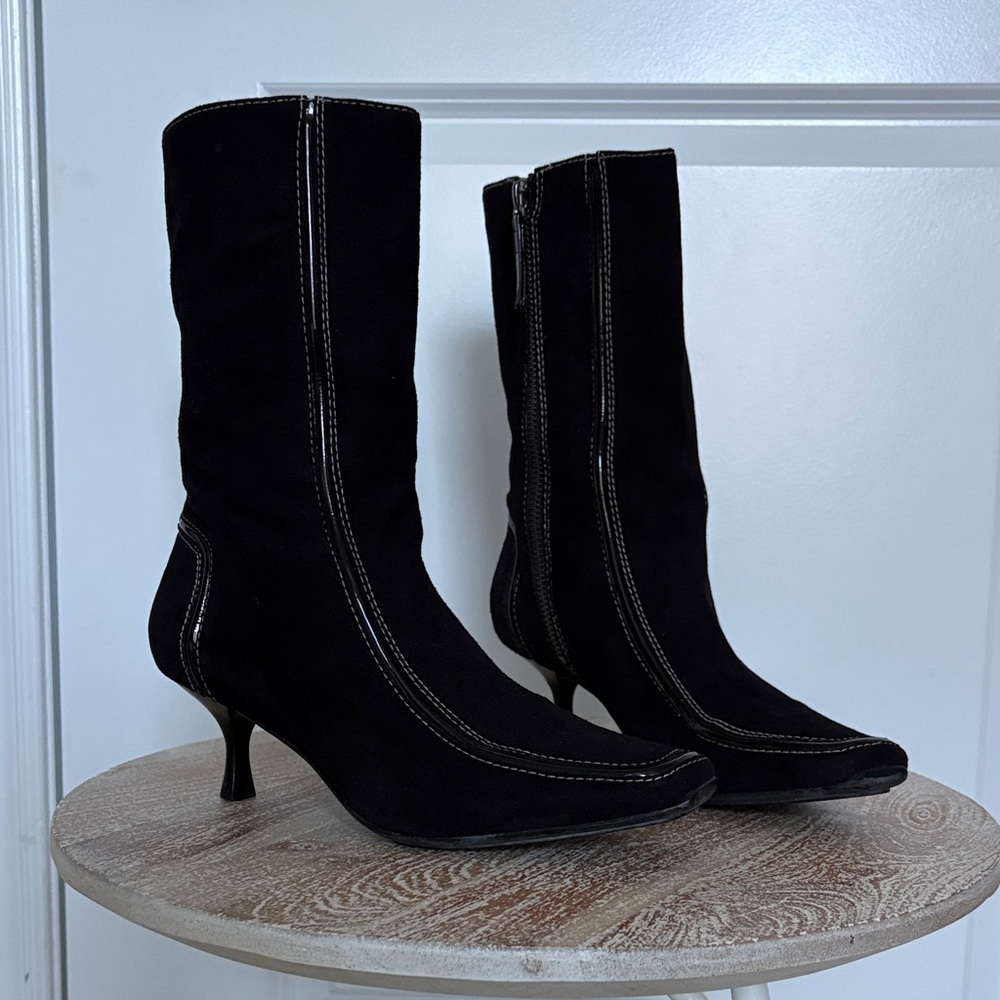 Hugo Boss Black Heeled Boots with Contrast Stitching